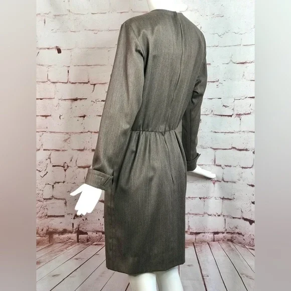 VINTAGE SAINT LAURENT PARIS RIVE GAUCHE Taupe knee length dress Size Large - Picture 8 of 15